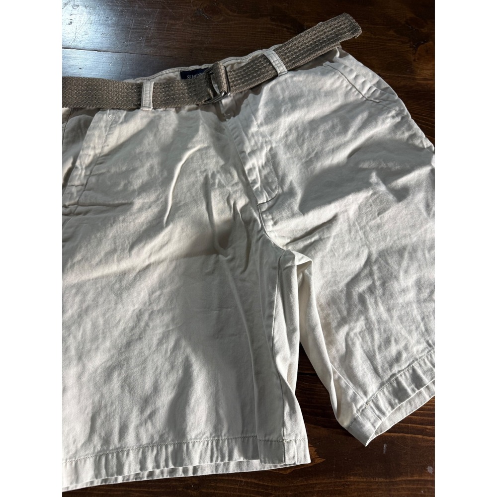 St Johns Bay Mens Khaki Chino Shorts Size 36 With Woven Belt Tan‎ Cotton Twill